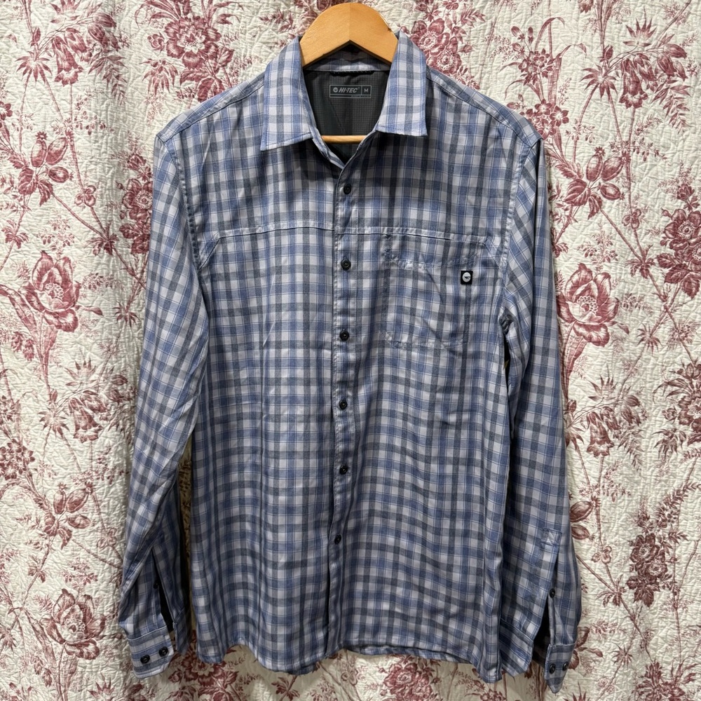 Hi-Tec Blue Gray Plaid Long Sleeve Button Down Shirt Men’s M